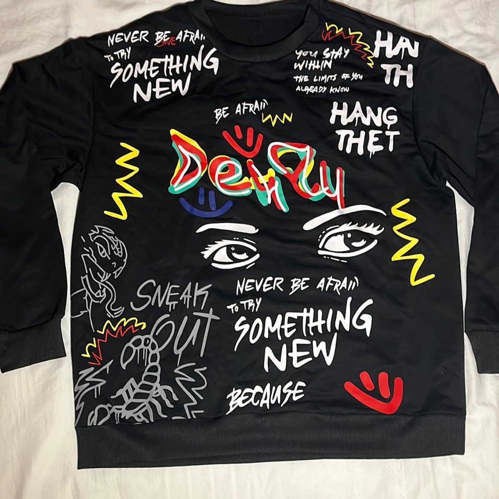 black graphic crewneck